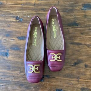 Sam Edelman Emina Burgundy Leather Square Toe Logo Flats Loafers 7.5M